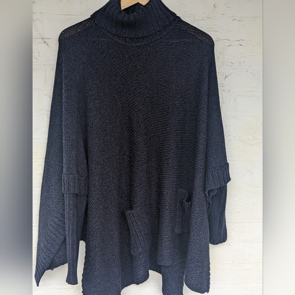 PONCHO DESIGN LAB TURTLE NECK KNIT PONCHO SWEATER MIDNIGHT BLUE SIZE MEDIUM - Picture 12 of 14